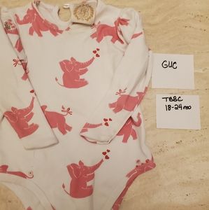 TBBC Long sleeve White with pink elephants onesie 18-24m